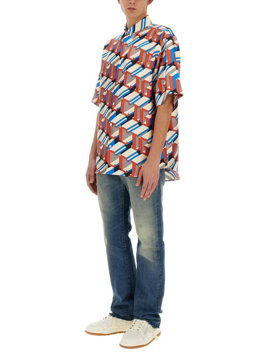 GUCCI CAMICIA IN SETA CON STAMPA GUCCI PIXEL
