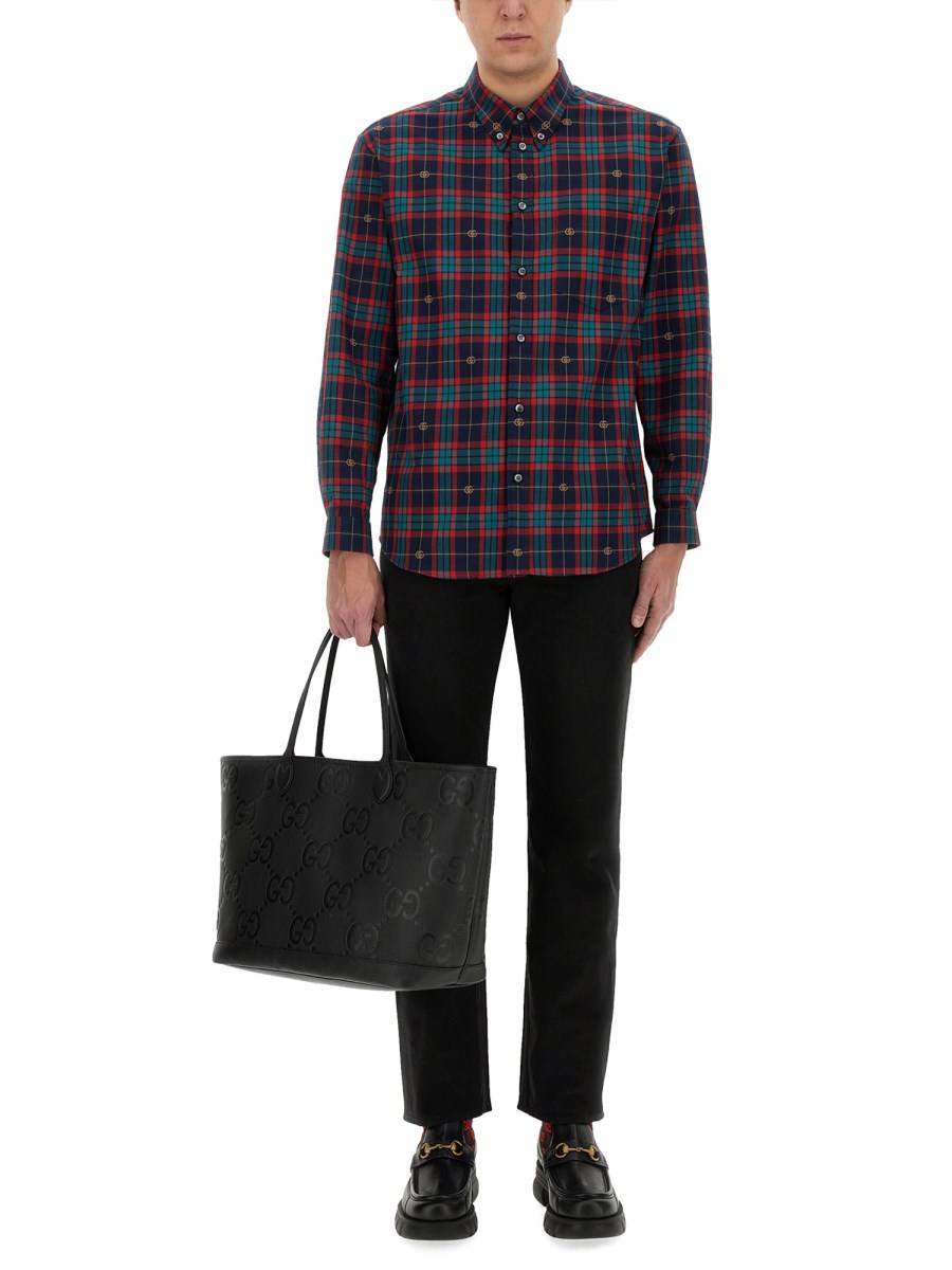 GUCCI CAMICIA IN TARTAN DI COTONE CON DOPPIA G