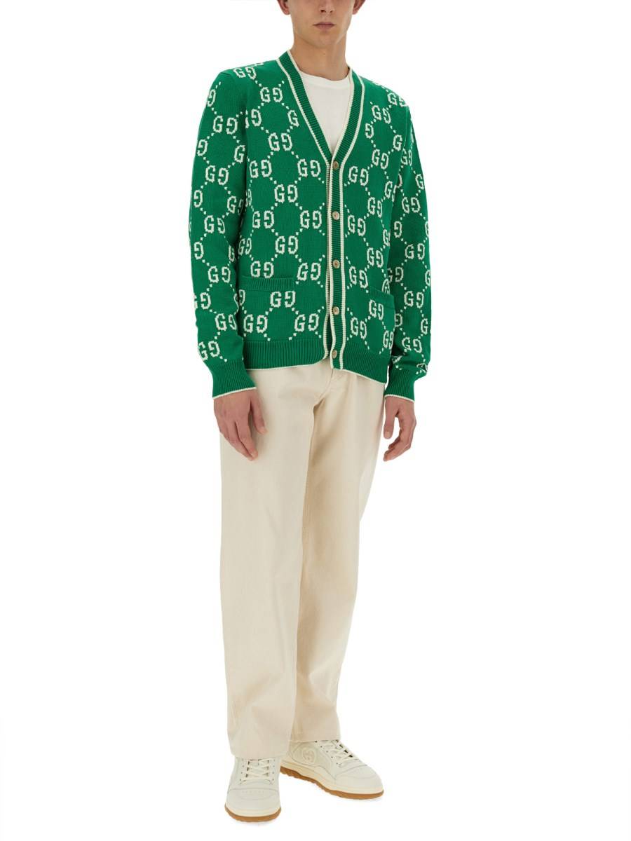 GUCCI CARDIGAN CON INTARSIO IN COTONE GG