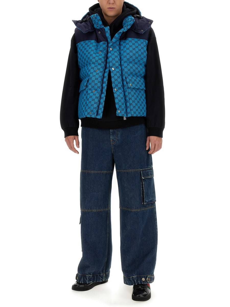 GUCCI GILET IMBOTTITO IN PIUMA IN TESSUTO GG
