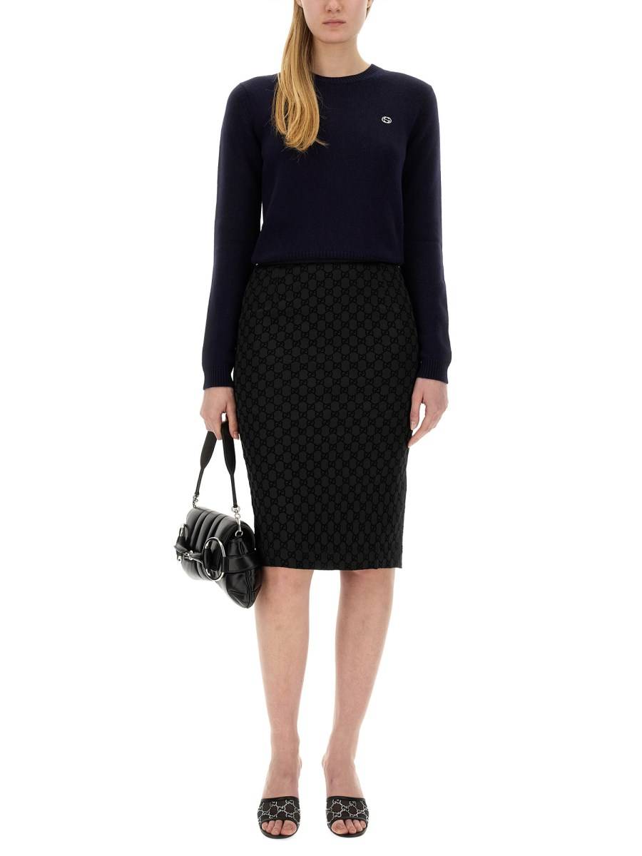 GUCCI GONNA IN DUCHESSE DI SETA CON STAMPA GG