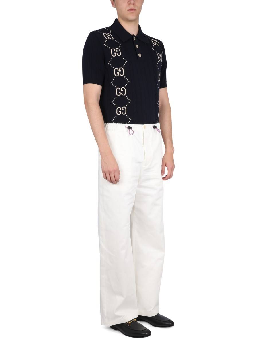 GUCCI PANTALONE IN DRILL DI COTONE CON RICAMO