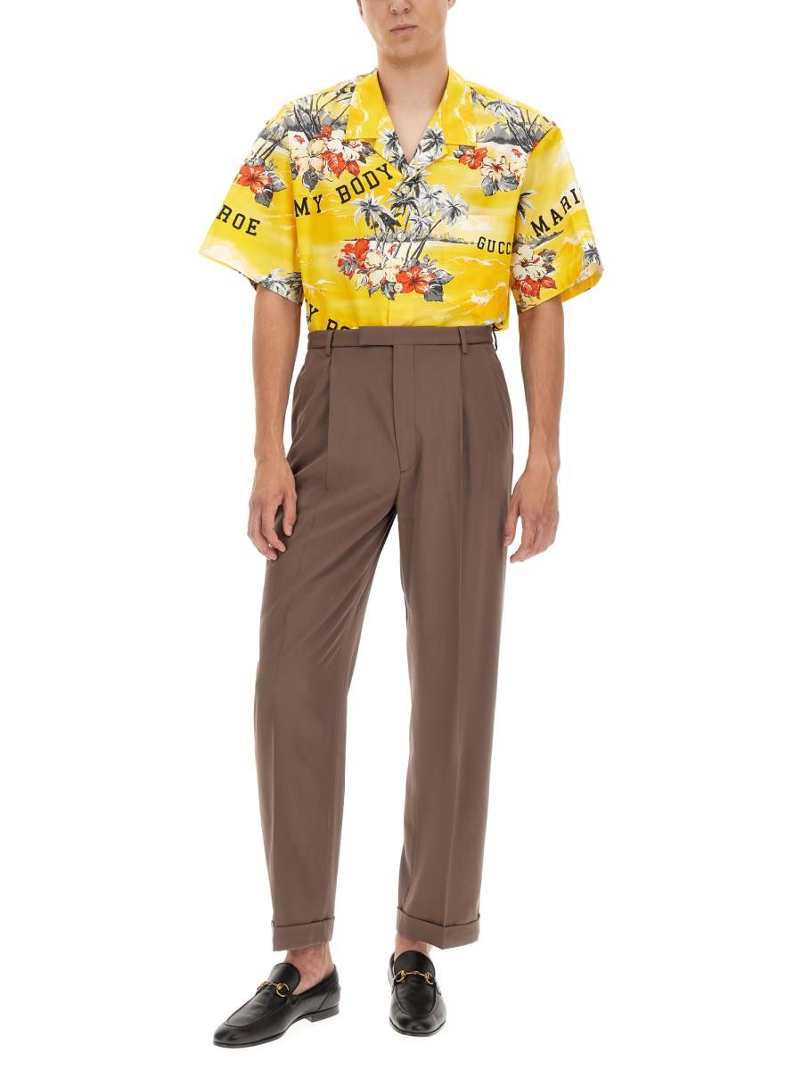 GUCCI PANTALONE IN LANA CON ETICHETTA GUCCI