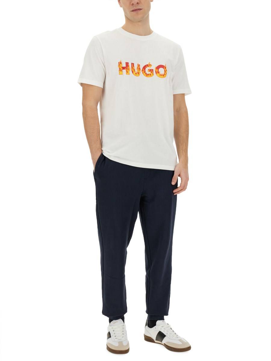HUGO T-SHIRT IN JERSEY DI COTONE CON STAMPA LOGO