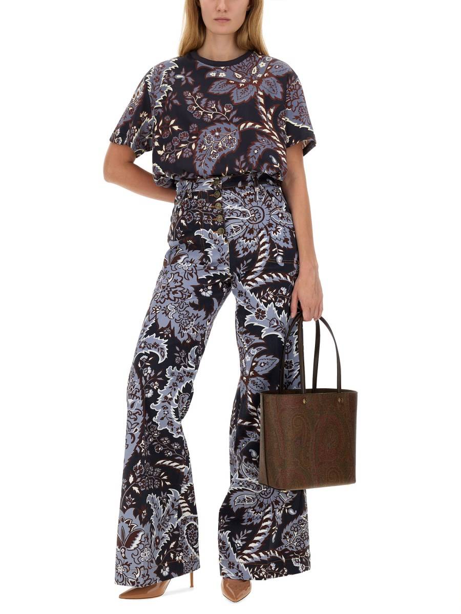 ETRO JEANS FLARE CON STAMPA PAISLEY IN DENIM DI COTONE
