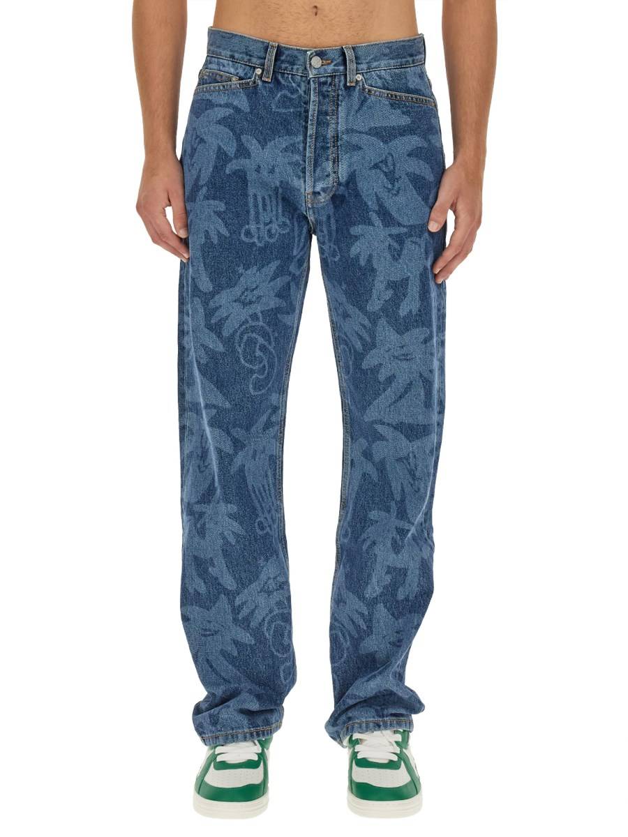 PALM ANGELS JEANS PALMITY A LASER IN DENIM DI COTONE