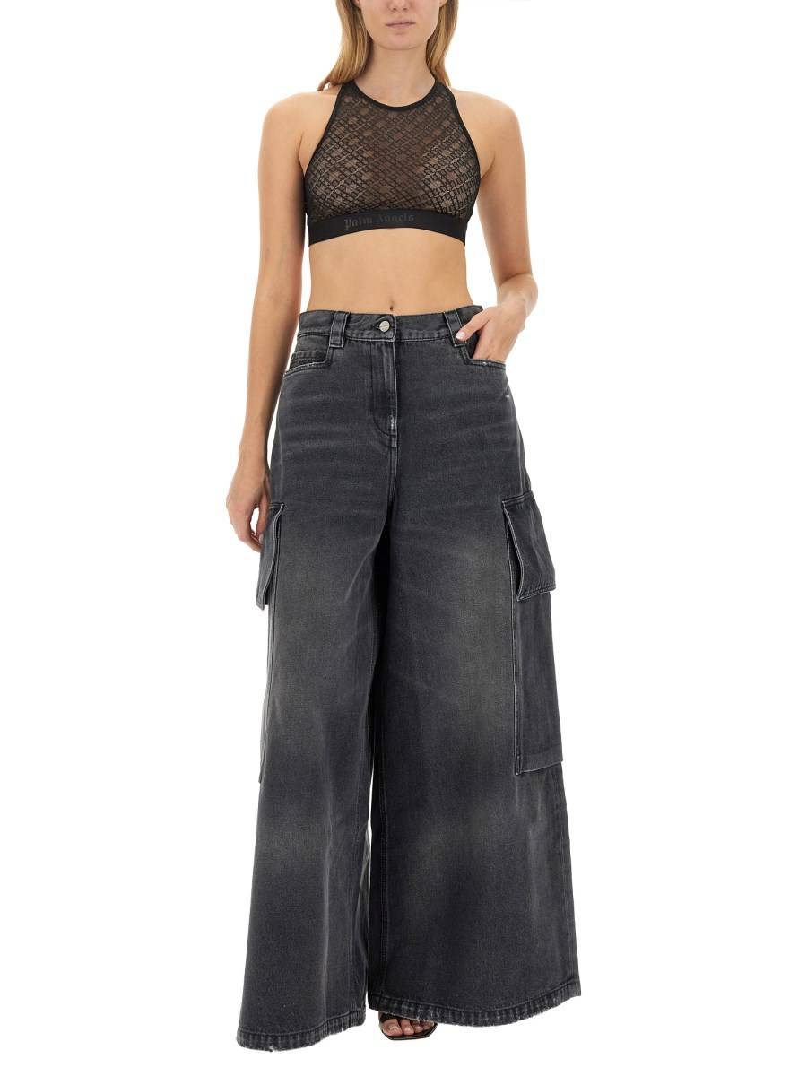 PALM ANGELS JEANS PARACHUTE AMPIO IN DENIM DI COTONE