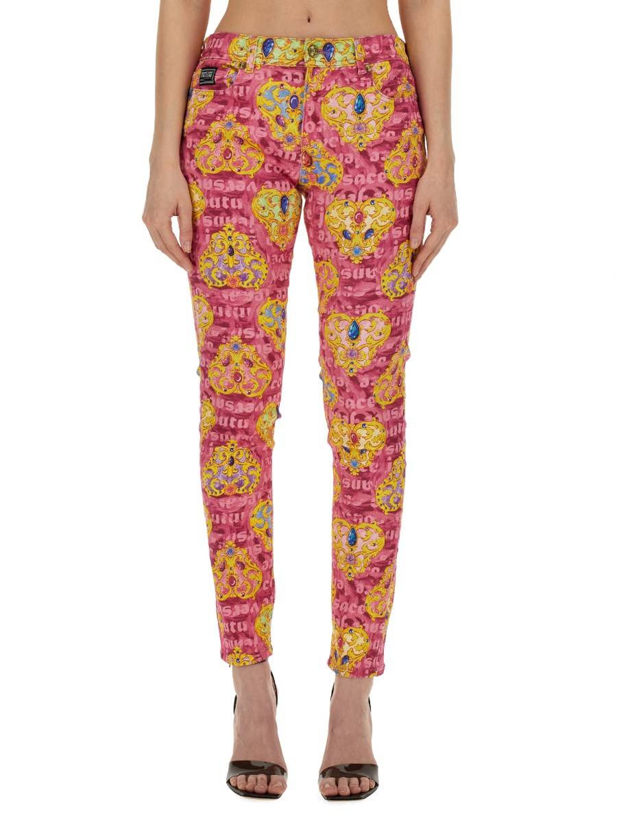 VERSACE JEANS COUTURE JEANS SKINNY FIT IN DENIM DI COTONE CON STAMPA CRYSTAL