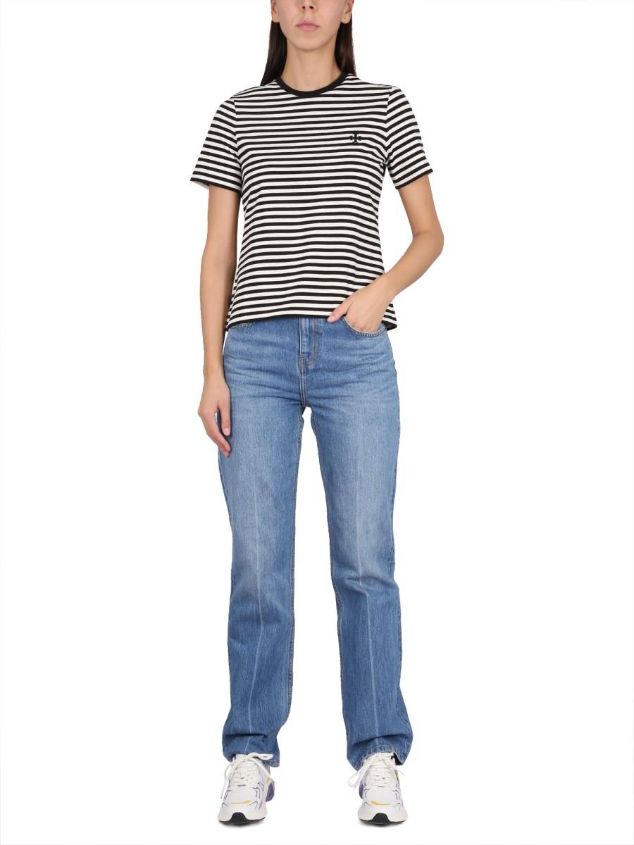 TORY BURCH JEANS SLIM A VITA MEDIA CON GAMBA DRITTA IN DENIM DI COTONE