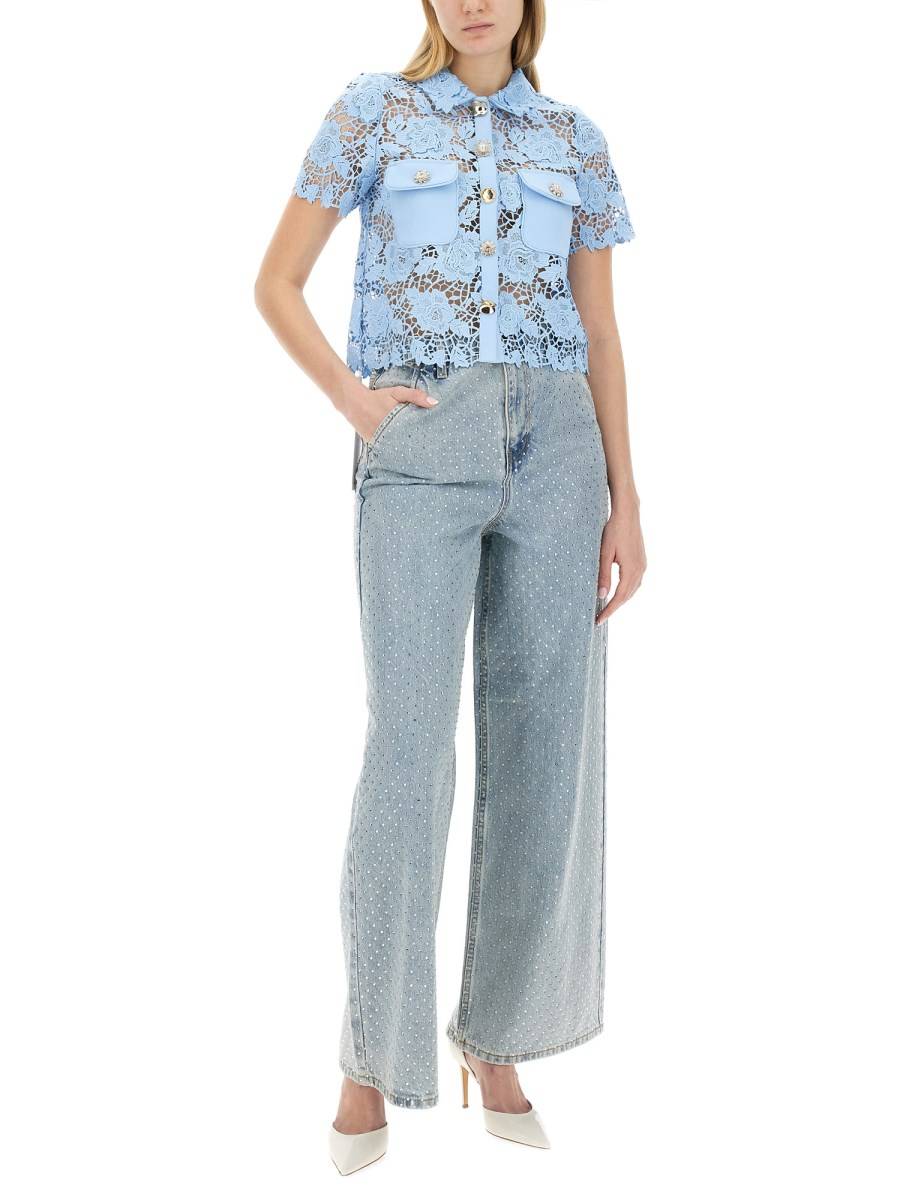 SELF-PORTRAIT JEANS WIDE LEG CON APPLICAZIONI STRASS