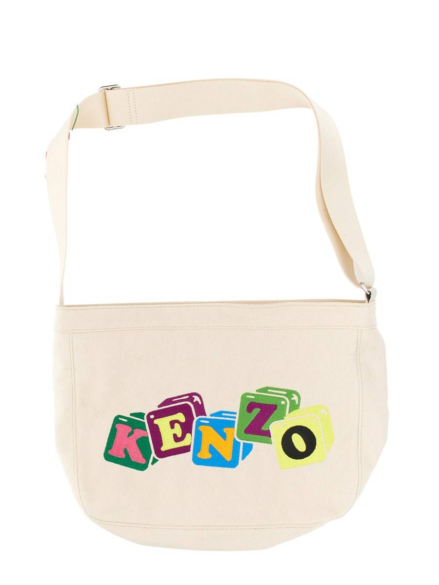 KENZO BORSA A SPALLA IN COTONE CON RICAMO