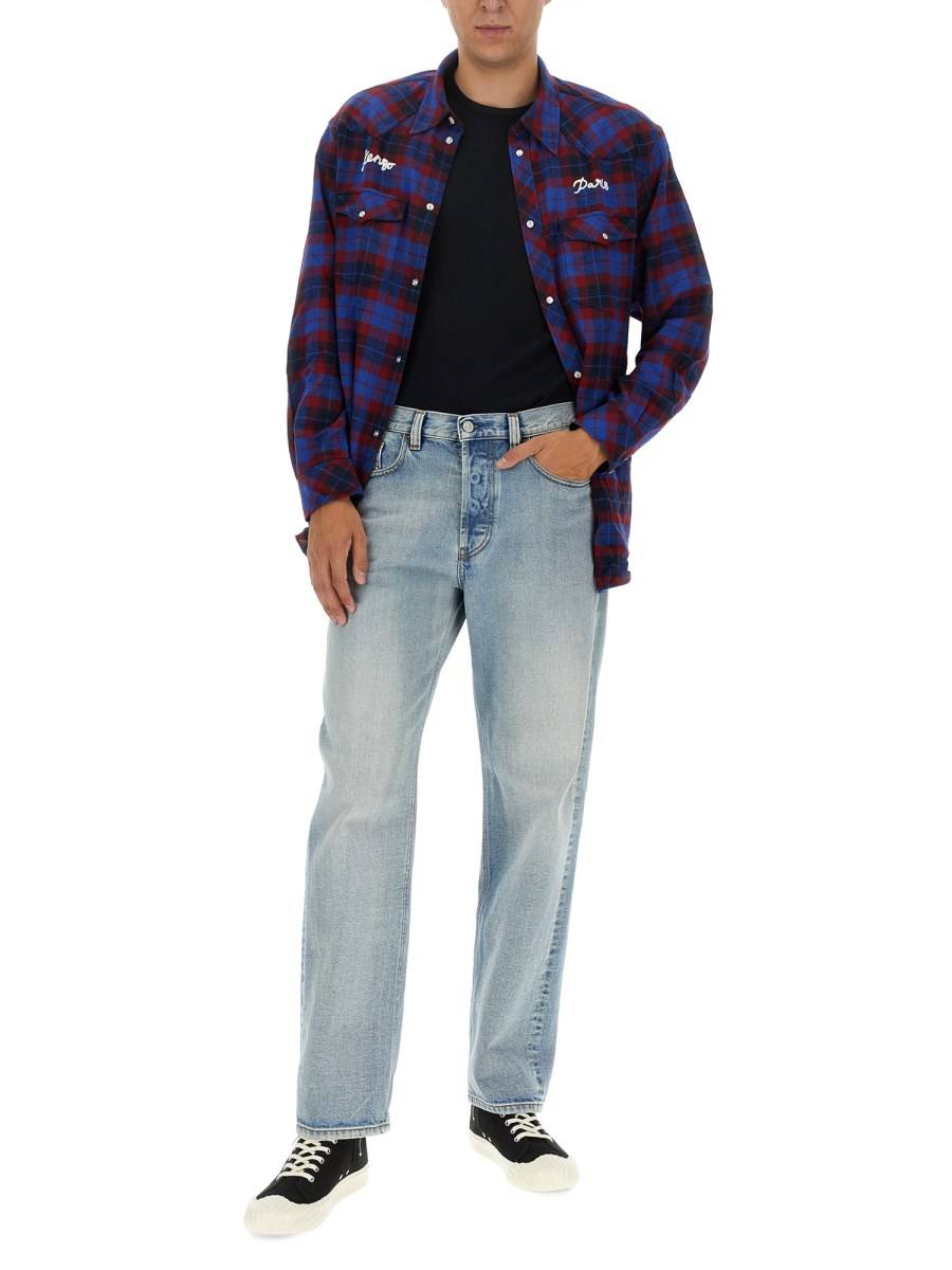 KENZO CAMICIA WESTERN IN LANA CON LOGO