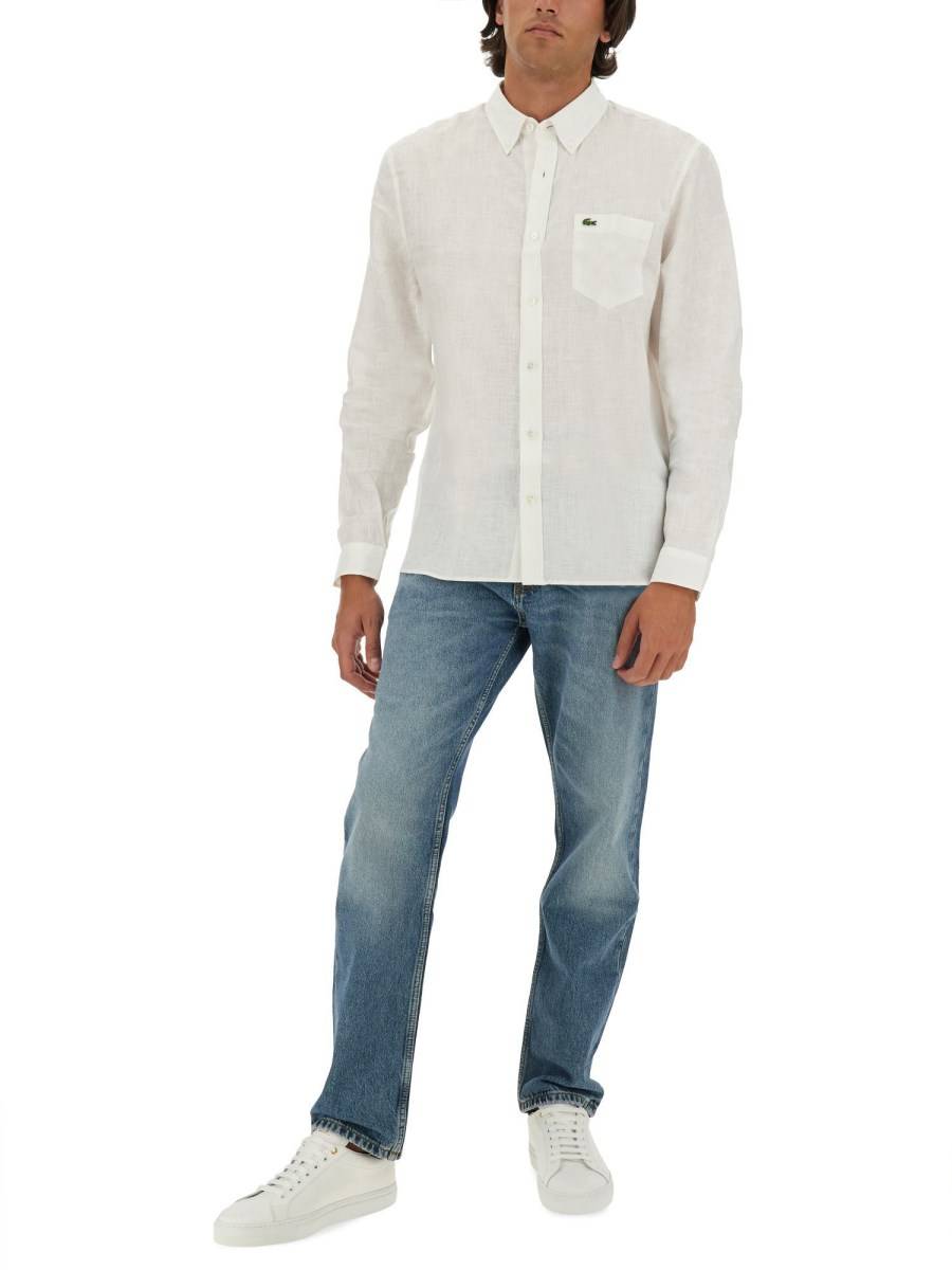 LACOSTE CAMICIA IN LINO CON LOGO