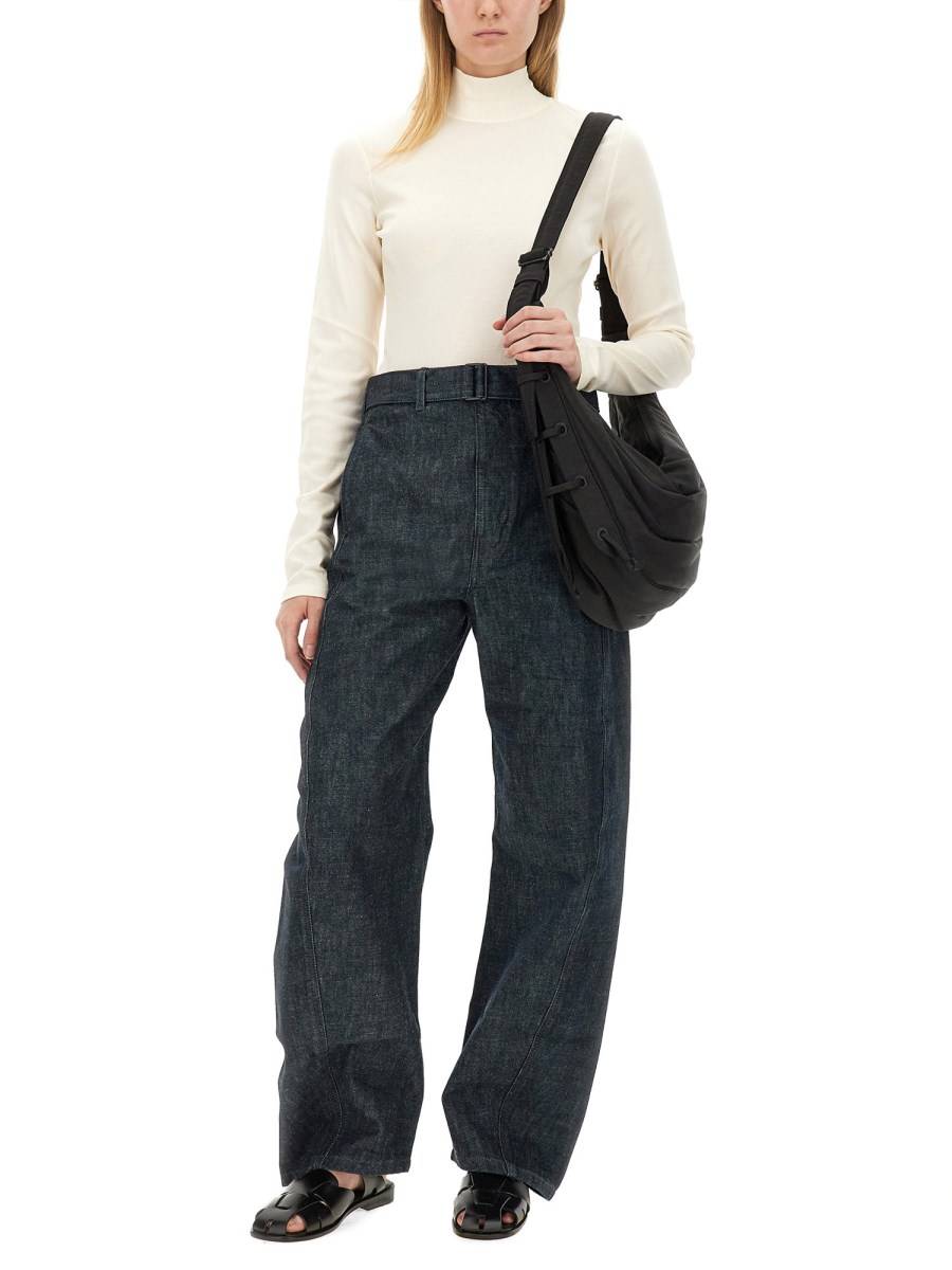 LEMAIRE PANTALONE CON CINTURA IN DENIM DI COTONE