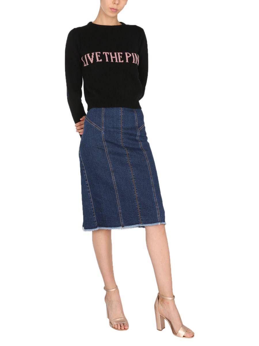 ALBERTA FERRETTI MAGLIA GIROCOLLO IN ECO CASHMERE E INTARSIO "LIVE THE PINK"