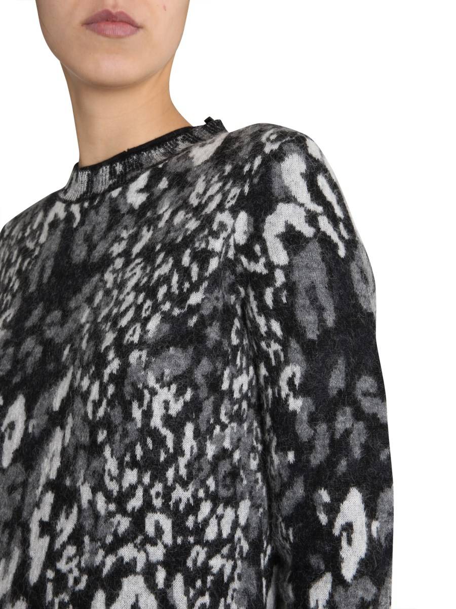 SAINT LAURENT MAGLIA GIROCOLLO IN JACQUARD DI LANA LEOPARDATO