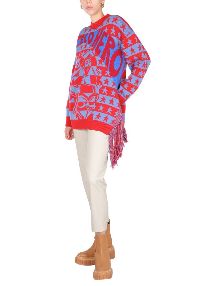 STELLA McCARTNEY MAGLIA GIROCOLLO IN LANA A INTARSIO ECO HERO CON FRANGE
