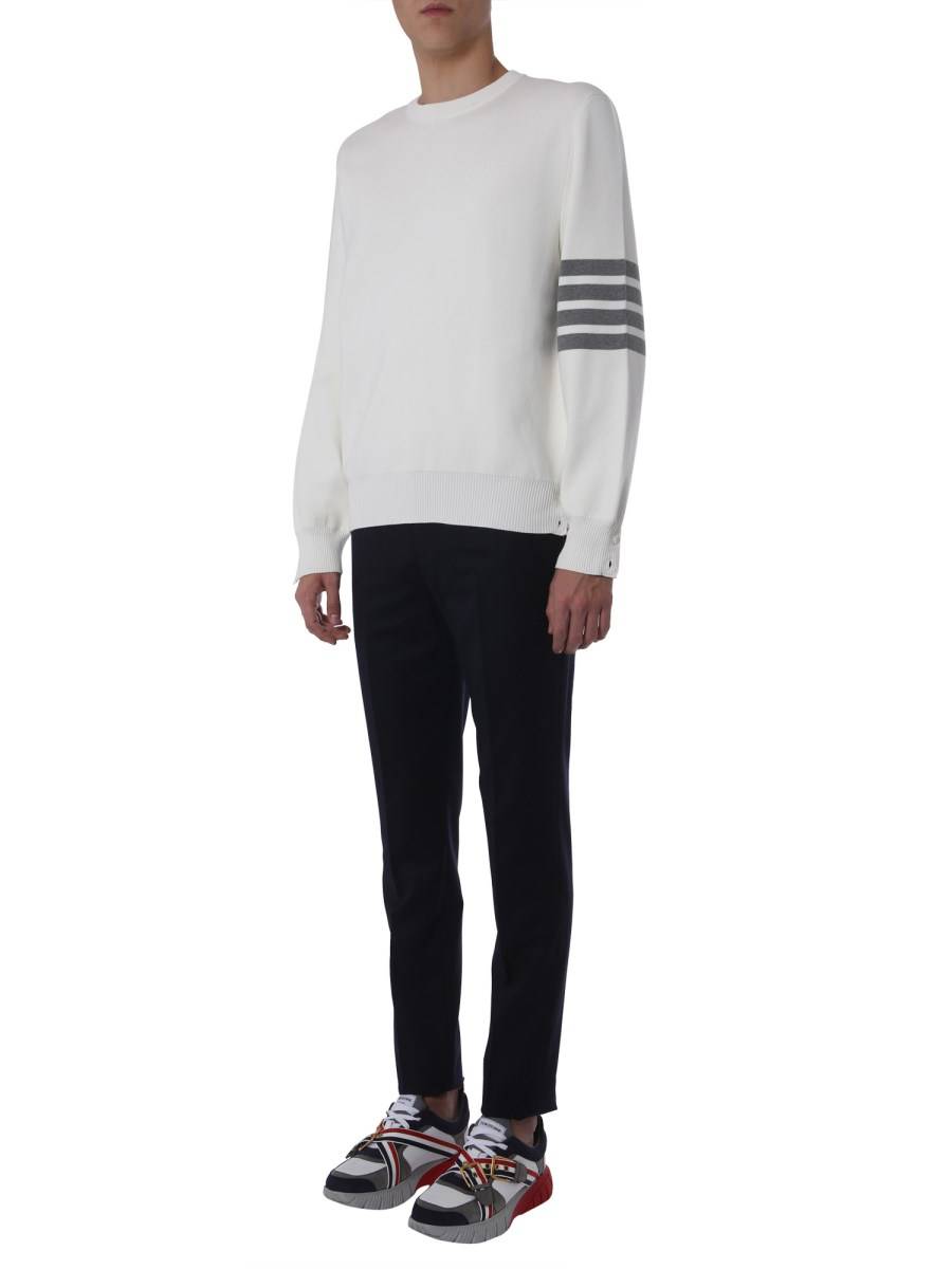 THOM BROWNE MAGLIA IN COTONE PUNTO MILANO CON DETTAGLIO RIGHE