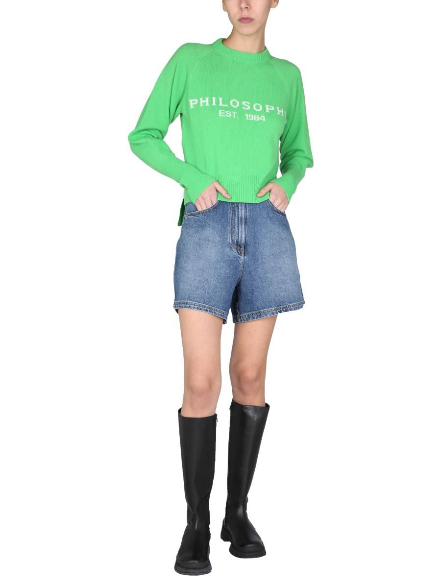 PHILOSOPHY DI LORENZO SERAFINI MAGLIA IN MISTO CASHMERE CON INTARSIO LOGO