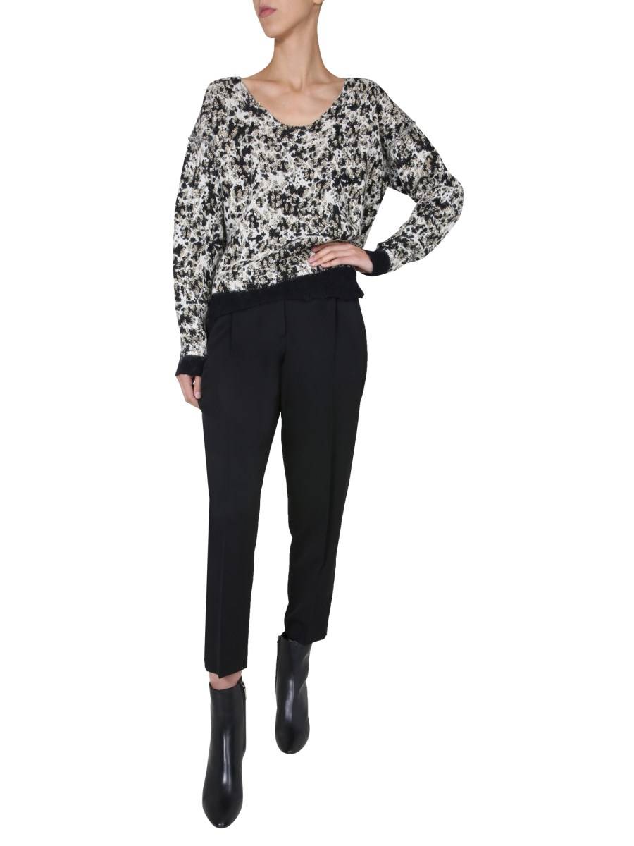 SAINT LAURENT MAGLIA SCOLLO AMPIO IN MISTO LANA JACQUARD