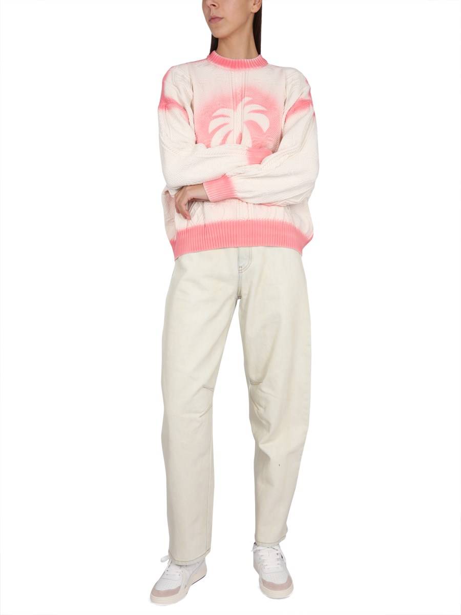 PALM ANGELS MAGLIONE PALM EFFETTO VERNICE IN COTONE