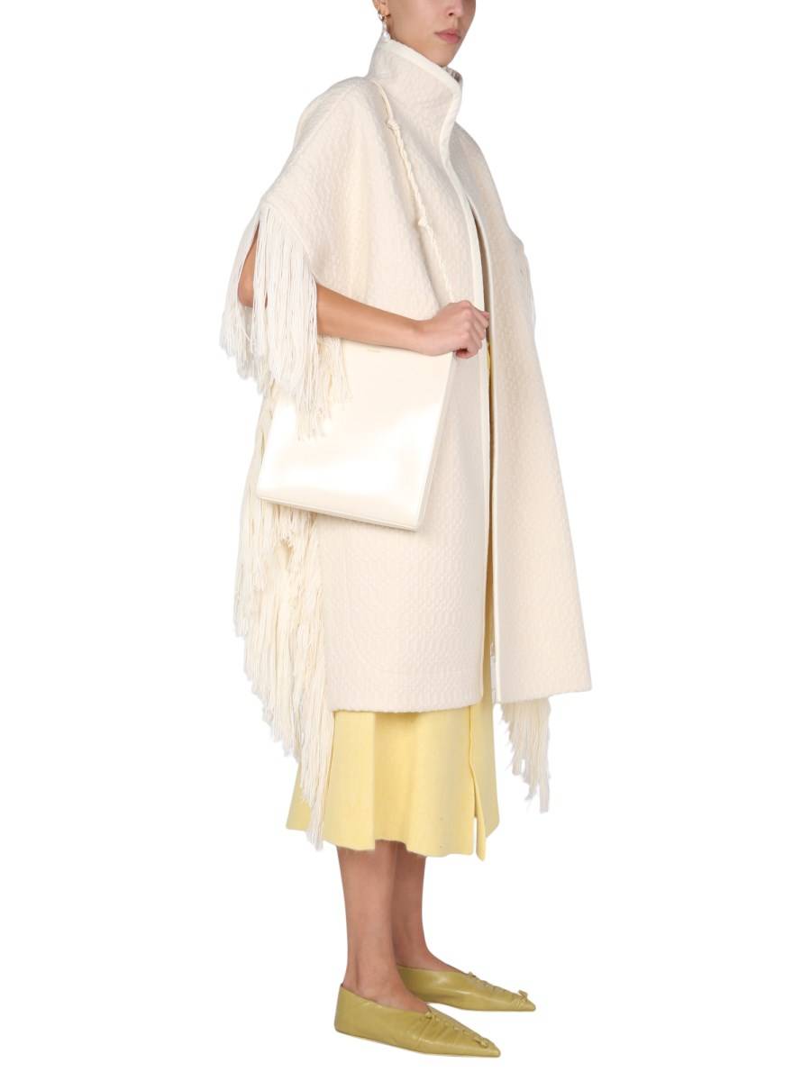 JIL SANDER MANTELLA IN JACQUARD DI LANA MERINO CON ORLO A FRANGE
