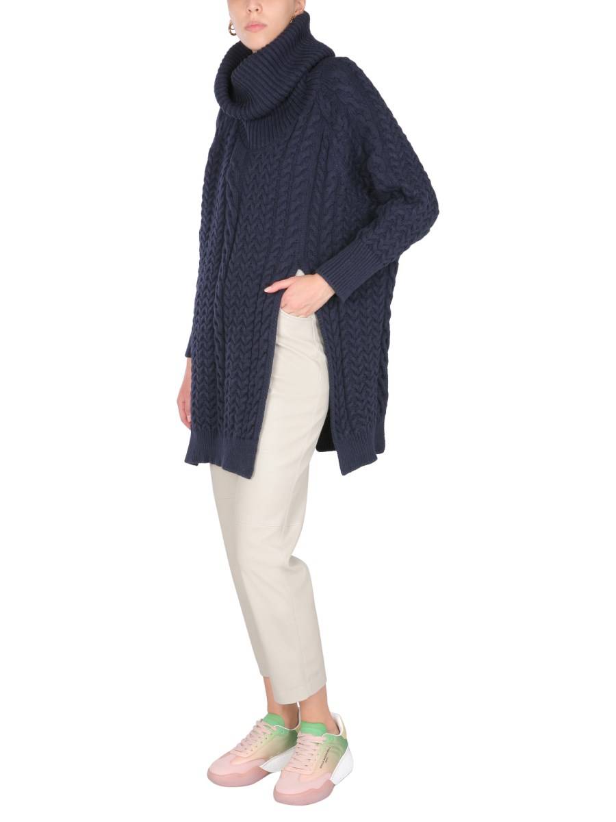 STELLA McCARTNEY MANTELLA IN MISTO COTONE CON CUCITURE ARAN E ORLO ASIMMETRICO