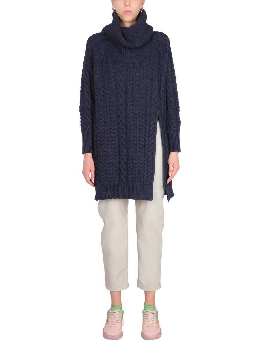 STELLA McCARTNEY MANTELLA IN MISTO COTONE CON CUCITURE ARAN E ORLO ASIMMETRICO