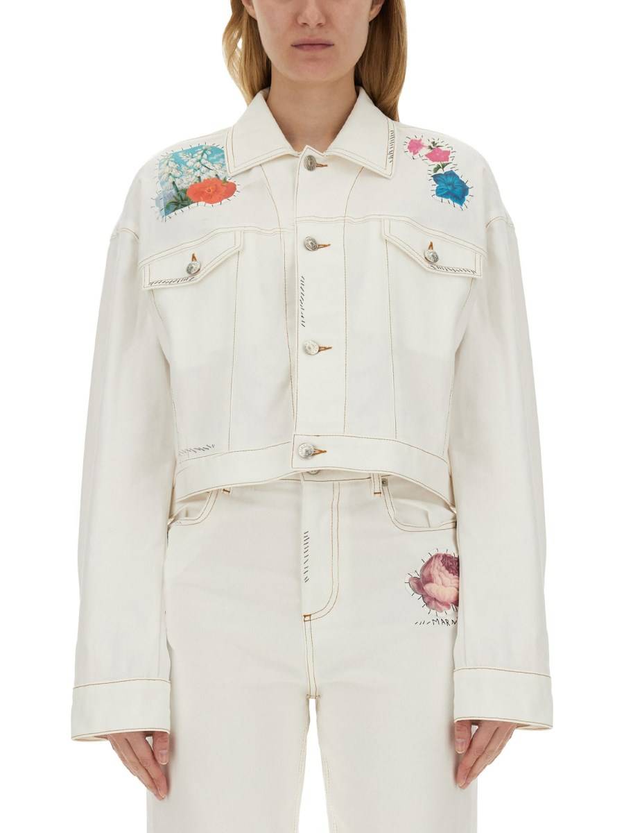 MARNI GIACCA IN DENIM CON APPLICAZIONI A FIORI