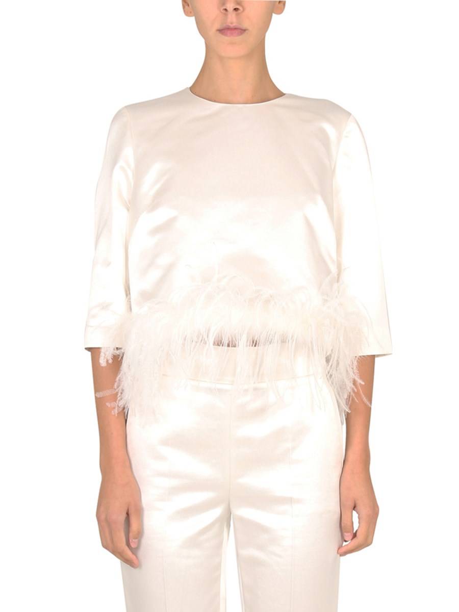 MAX MARA BLUSA CON PIUME IN RASO