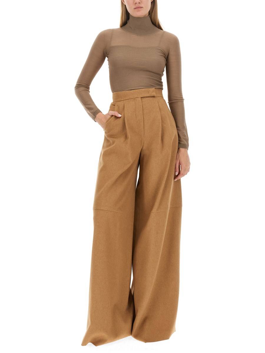MAX MARA PANTALONE WIDE LEG IN CAMMELLO