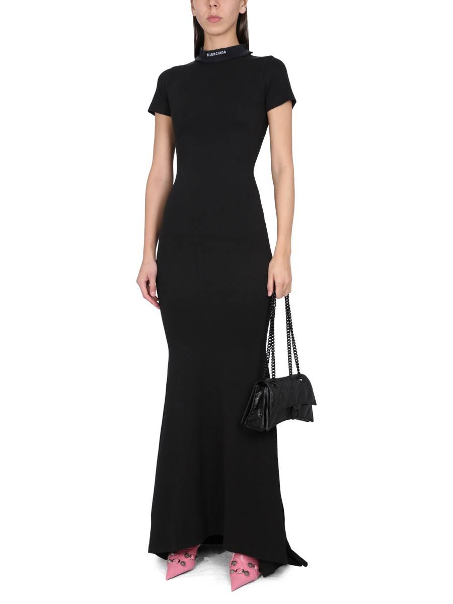 BALENCIAGA MAXI ABITO T-SHIRT IN JERSEY ELASTICIZZATO SFALDATO