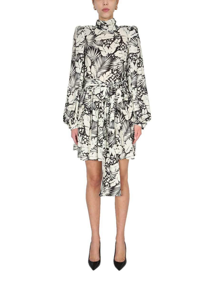 SAINT LAURENT MINIABITO IN VISCOSA CON STAMPA CON FASCIA