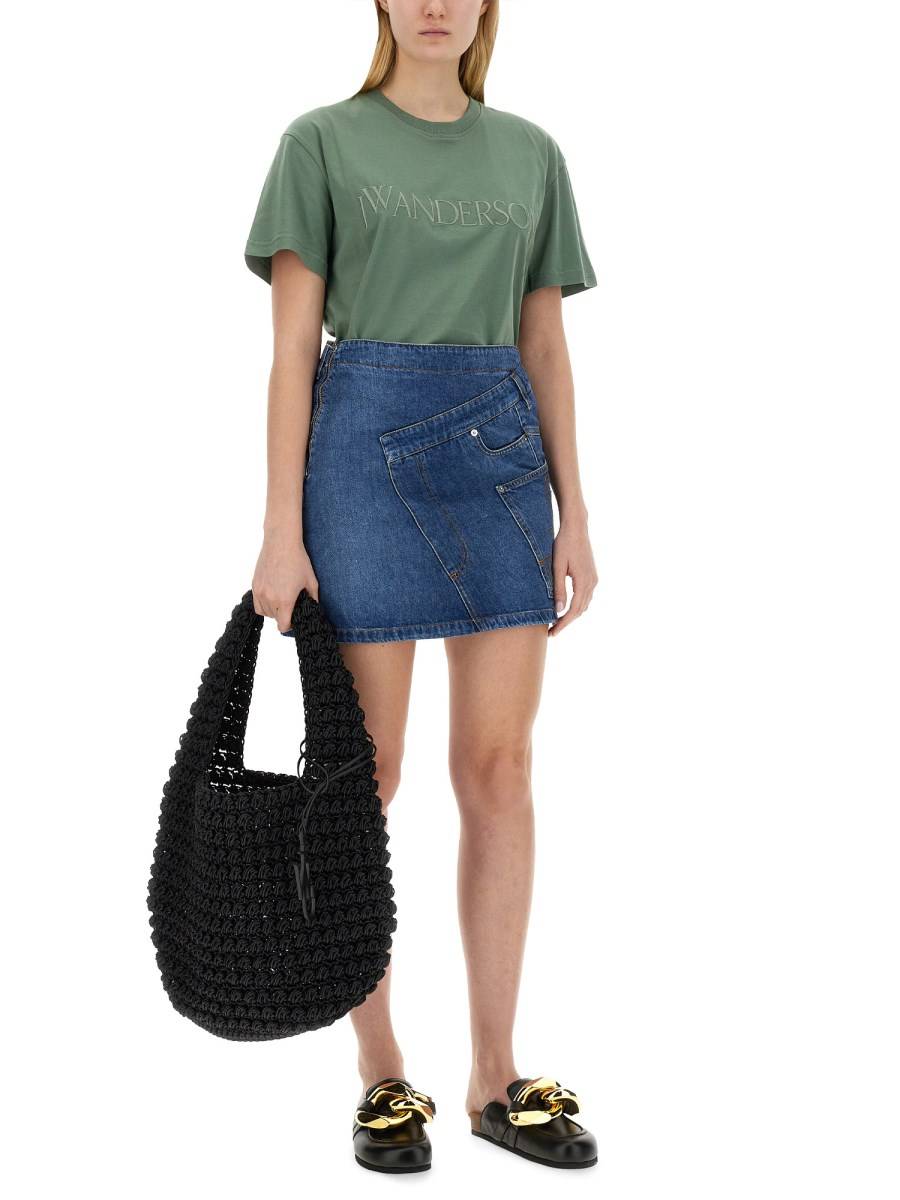 JW ANDERSON MINIGONNA IN DENIM CON DESIGN ATTORCIGLIATO