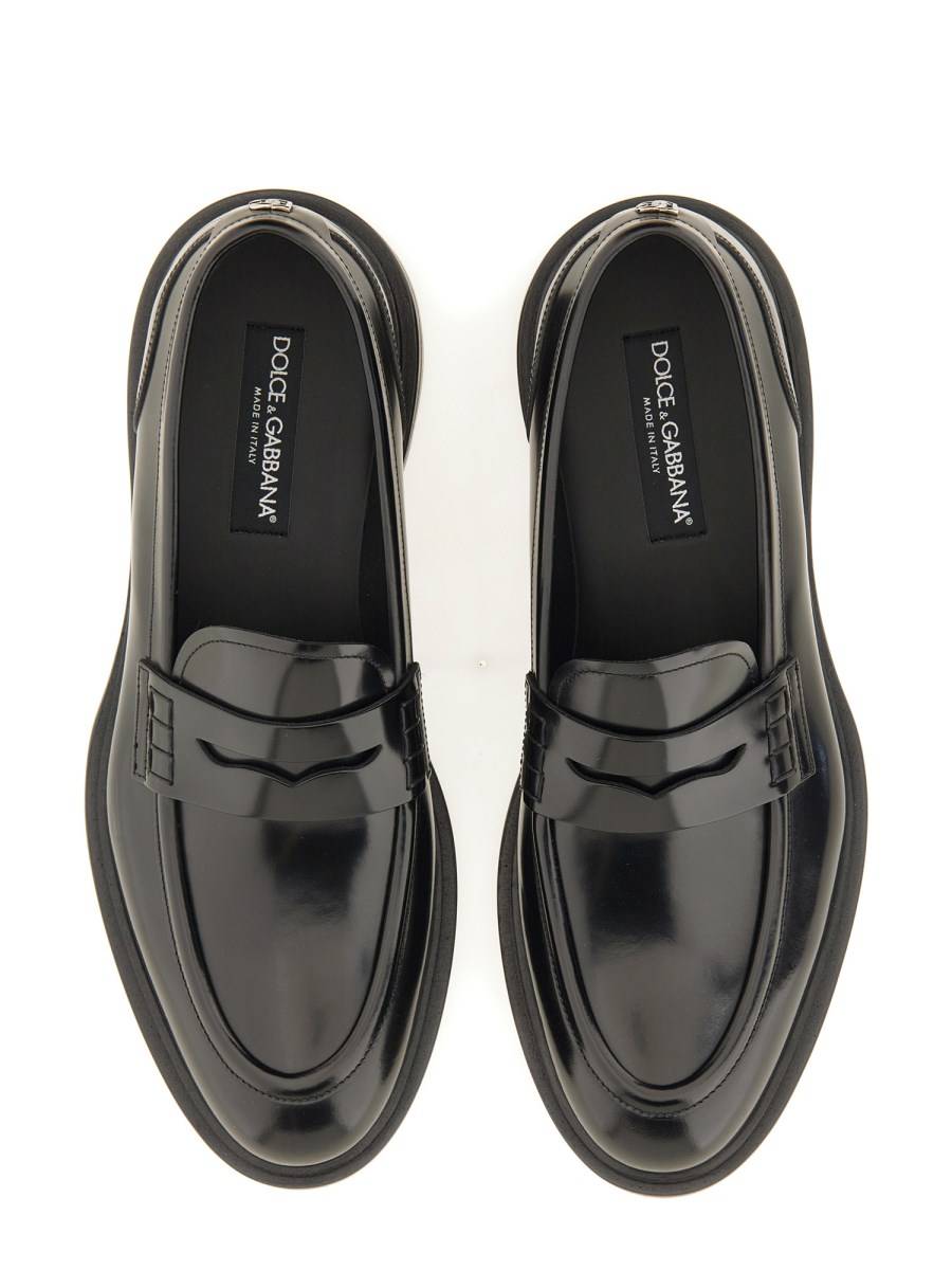 DOLCE & GABBANA MOCASSINO IN PELLE SPAZZOLATA CON LOGO