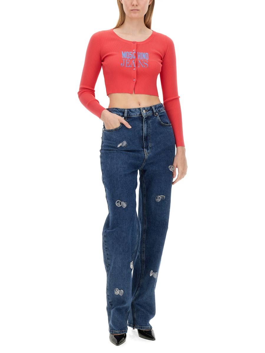 MOSCHINO JEANS CARDIGAN CROPPED CON LOGO