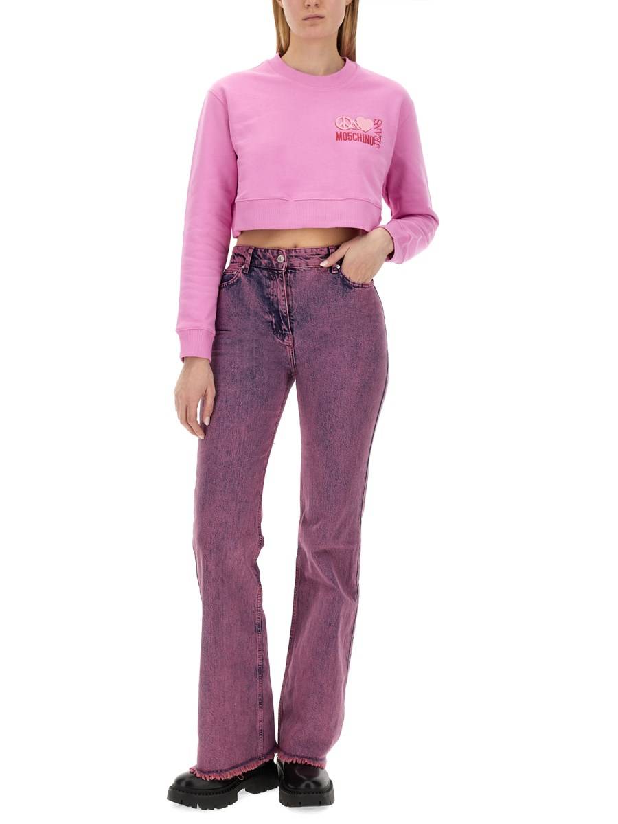 MOSCHINO JEANS FELPA CROPPED IN COTONE CON LOGO