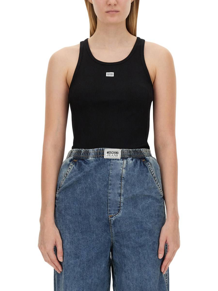 MOSCHINO JEANS TOP CON LOGO IN COTONE