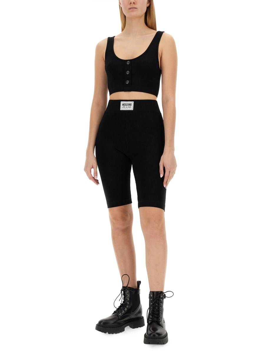 MOSCHINO JEANS TOP IN MAGLIA DI VISCOSA CON LOGO