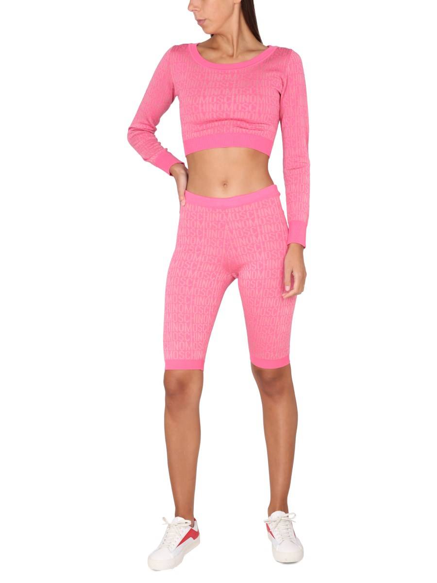 MOSCHINO PULLOVER CORTO IN LANA ALLOVER LOGO