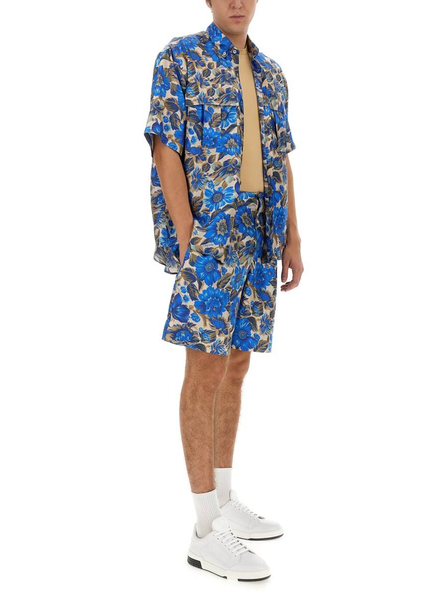 MOSCHINO SHORT IN COTONE ALLOVER BLUE FLOWERS