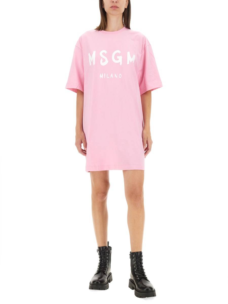 MSGM ABITO CON LOGO PENNELLATO IN JERSEY DI COTONE
