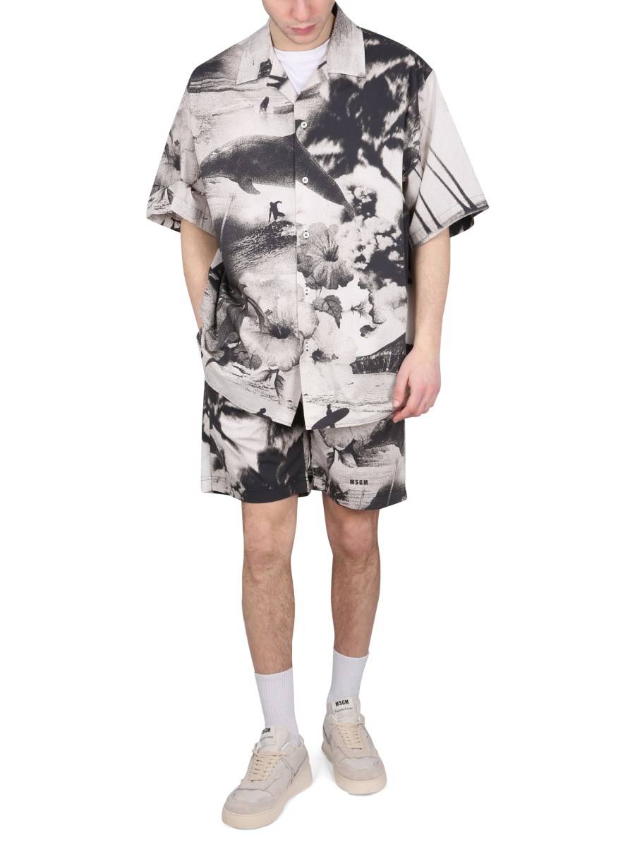 MSGM BERMUDA IN COTONE CON LOGO