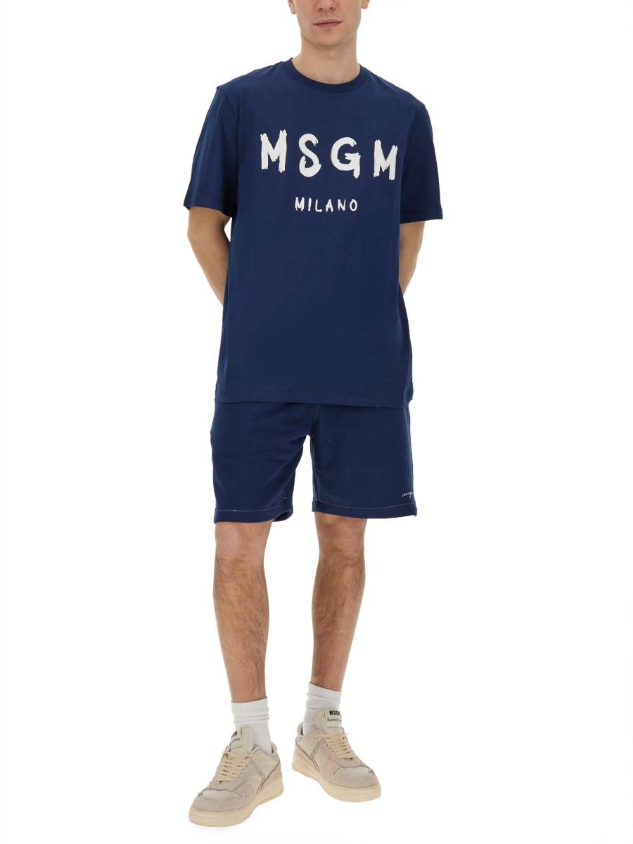 MSGM BERMUDA IN FELPA DI COTONE CON LOGO RICAMATO