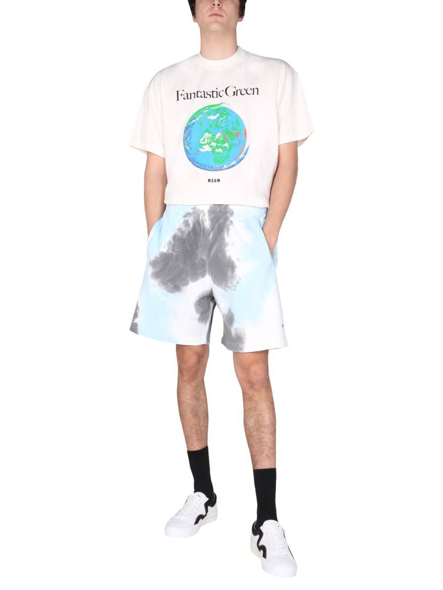 MSGM BERMUDA IN FELPA DI COTONE CON MOTIVO TIE DYE