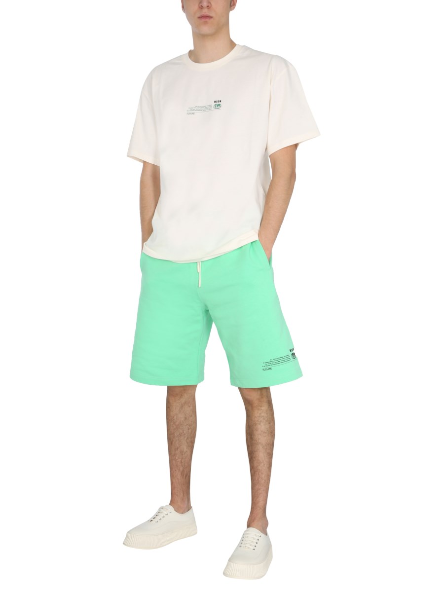 MSGM BERMUDA IN FELPA DI COTONE FANTASTIC GREEN