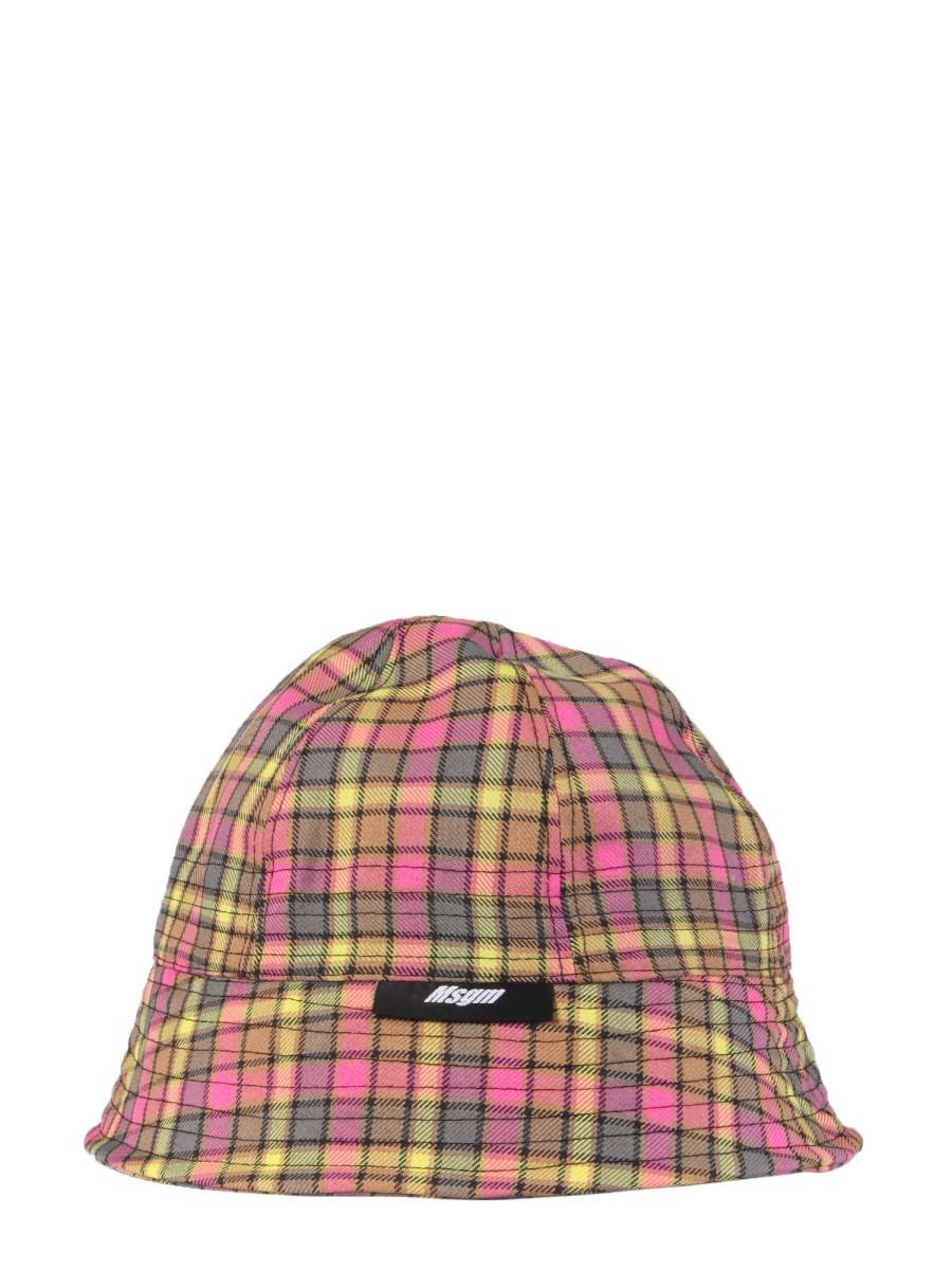 MSGM CAPPELLO CLOCHE IN TESSUTO TECNICO A QUADRI