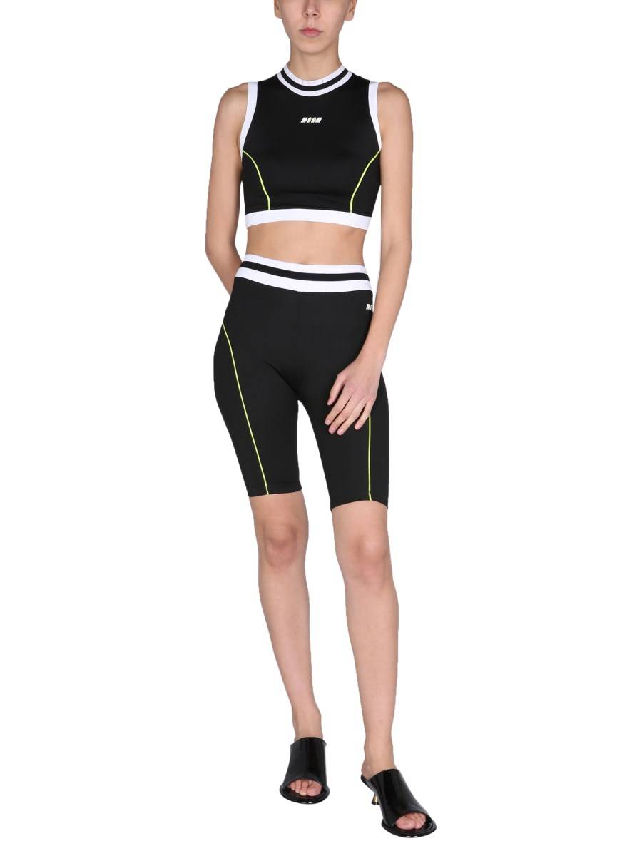 MSGM CROP TOP "ACTIVE" IN NYLON CON STAMPA LOGO