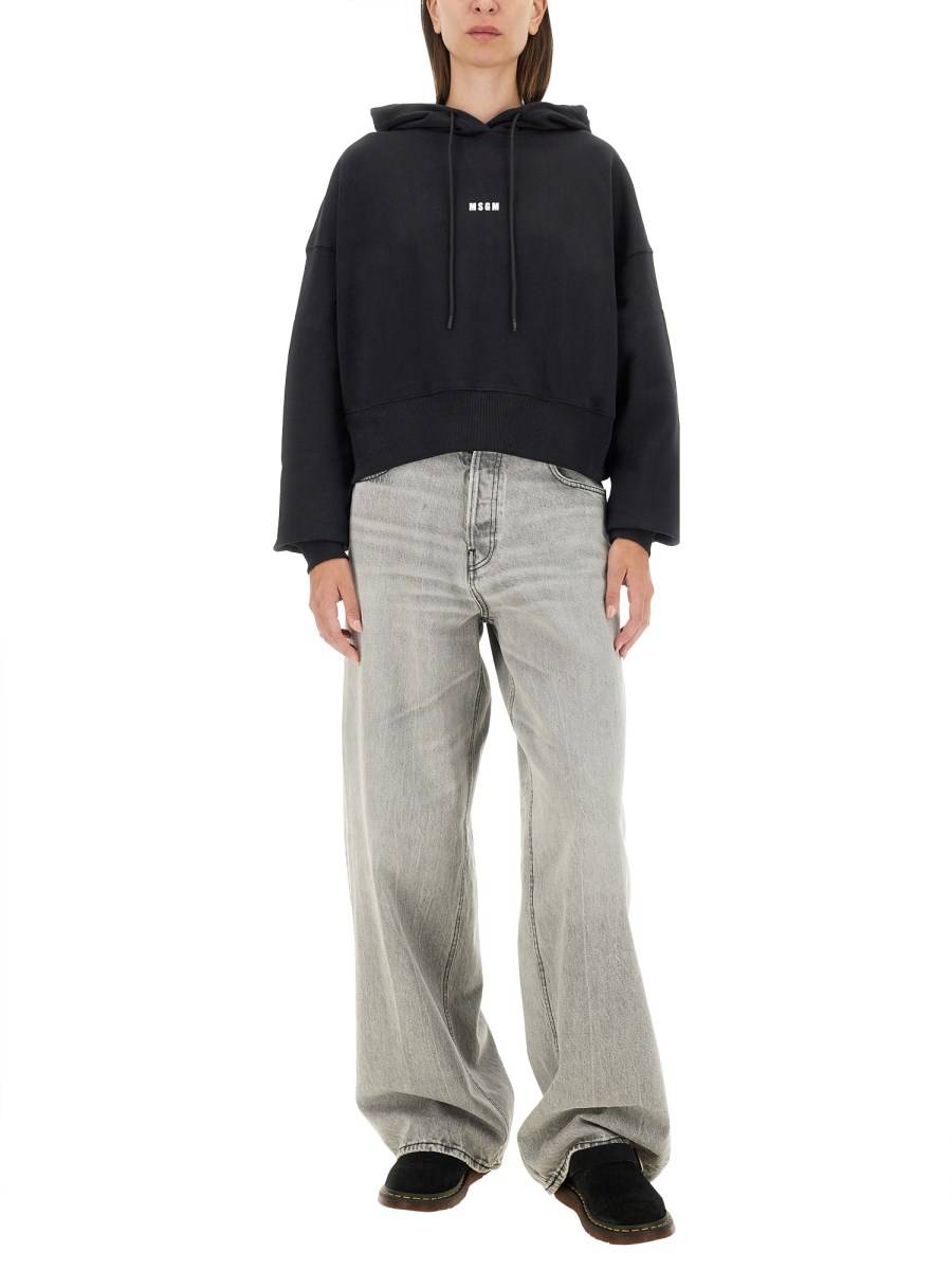 MSGM FELPA CROPPED IN COTONE CON STAMPA MICRO LOGO