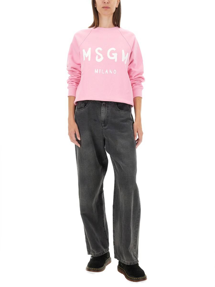 MSGM FELPA IN COTONE CON STAMPA LOGO PENNELATO